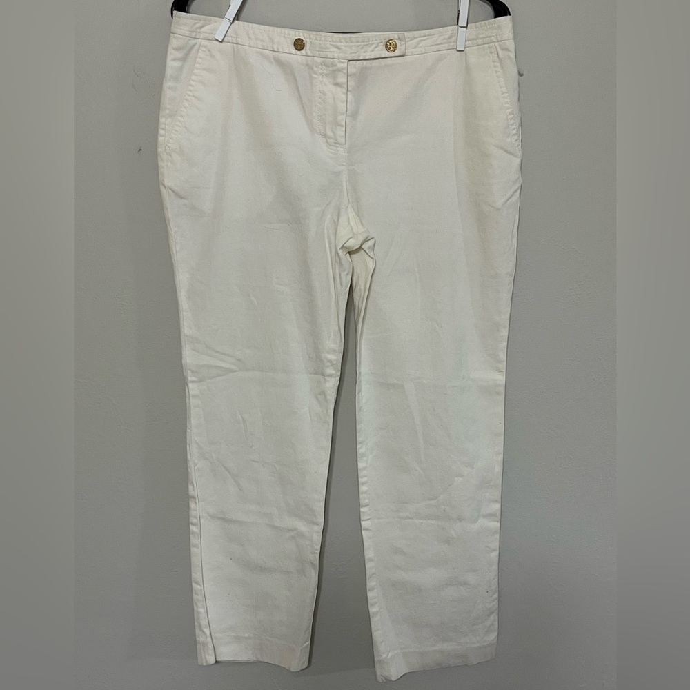 Tory Burch White Trousers with Gold Accent